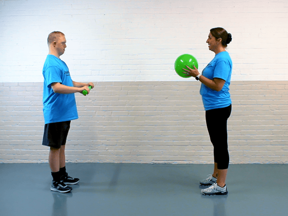 Partner balloon exercise for motor coordination
