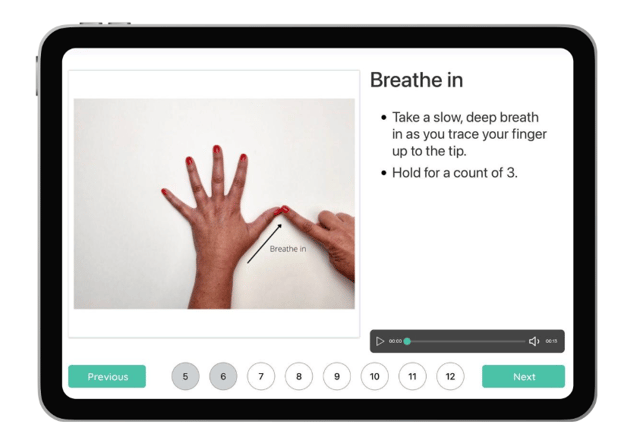MapHabit map for starfishing breathing shows a hand with the instruction to “Breathe in"