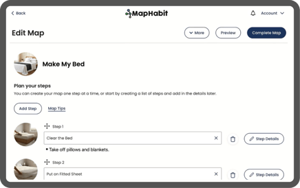 Edit map screen in MapHabit shows an AI-generated cover image and steps