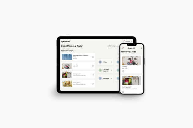 the new MapHabit app home screen on tablet and mobile